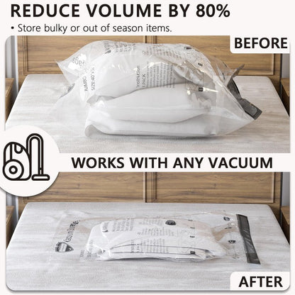 Vacuum Storage Bags, Compression Packing Space Saver Seal Bags for Clothing Bedding Comforters Blankets Pillows, 8 Jumbo