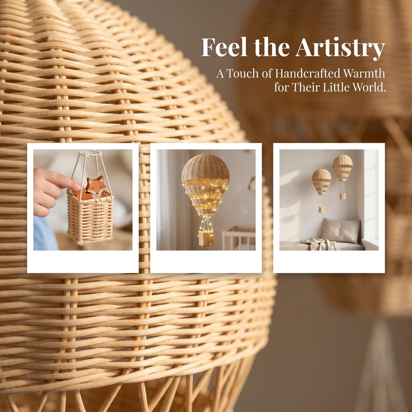 Alipis Natural Rattan Woven Hot Air Balloon Decor Delicate Kids Room Rattan Craft