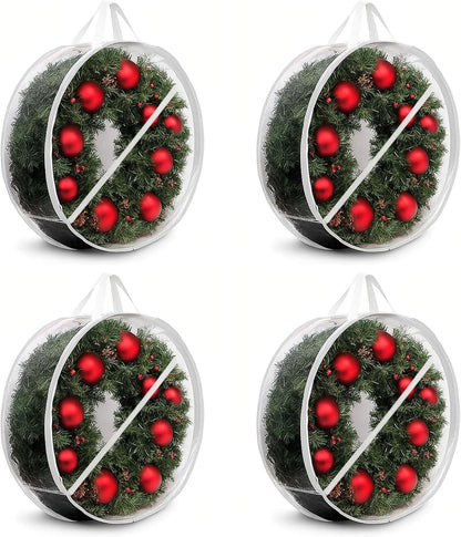 ProPik Christmas Wreath Storage Bag - Waterproof PVC Container for 24-Inch Wreaths | 4 Pack, Clear Design
