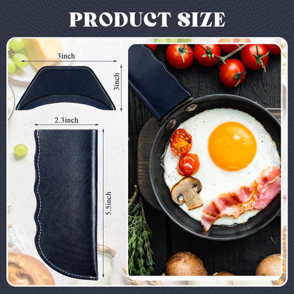 Baderke 4 Pcs Leather Cast Iron Handle Cover Handmade Leather Heat Resistant Skillet Handle Set Pot Holder for Hot Frying Pans, Pots(Blue)