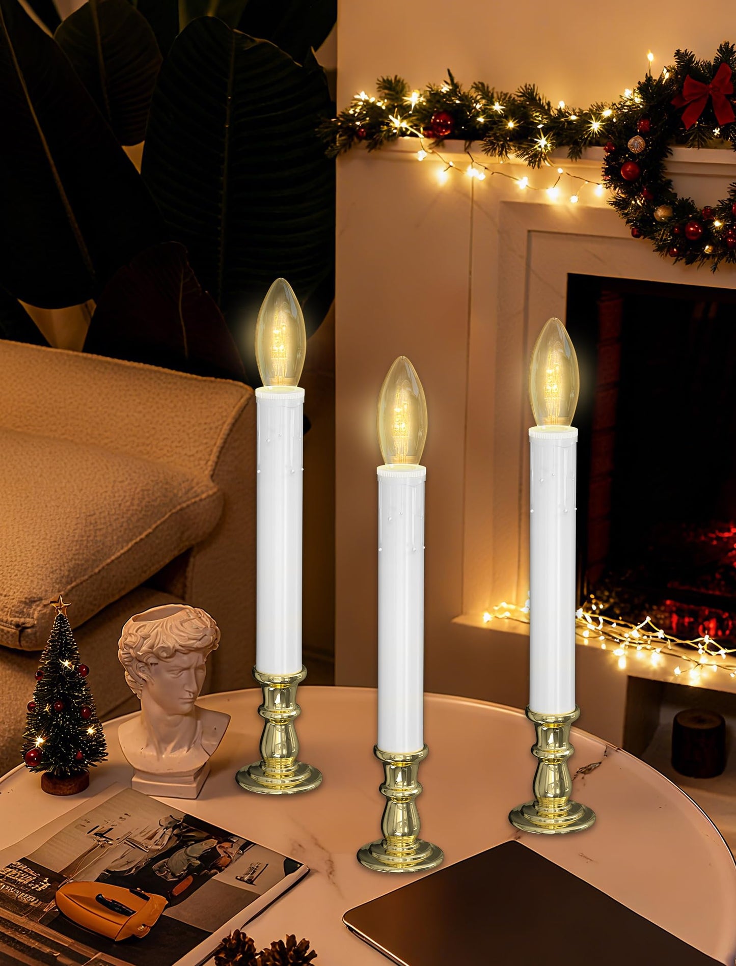 Txcigech 10PCS Christmas LED Window Candles with Timer, Flameless Candle with Suction Cups Battery Operated for Christmas Home Wedding Decor