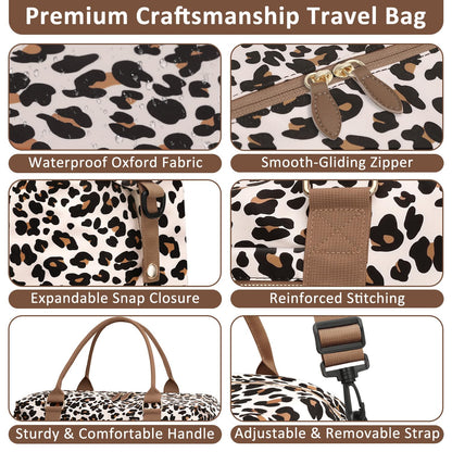 ELONGRIVER Travel Duffle Bag for Women, Weekender Bags, Hospital Bag for Labor Delivery, Lightweight Tote Duffel Overnight Bag with Luggage Sleeve, Airplane Travel Bags with Toiletry Bag,Large,Leopard