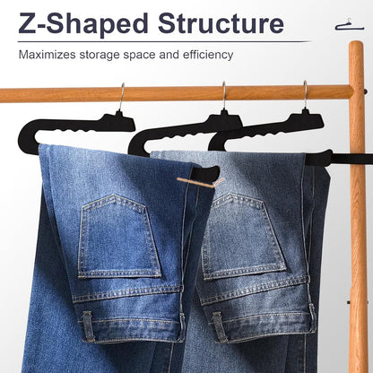 Velvet Pants Hangers - 16 Pack Black Non-Slip Hangers with 360° Swivel Hook | Space-Saving for Heavy Pants & Jeans