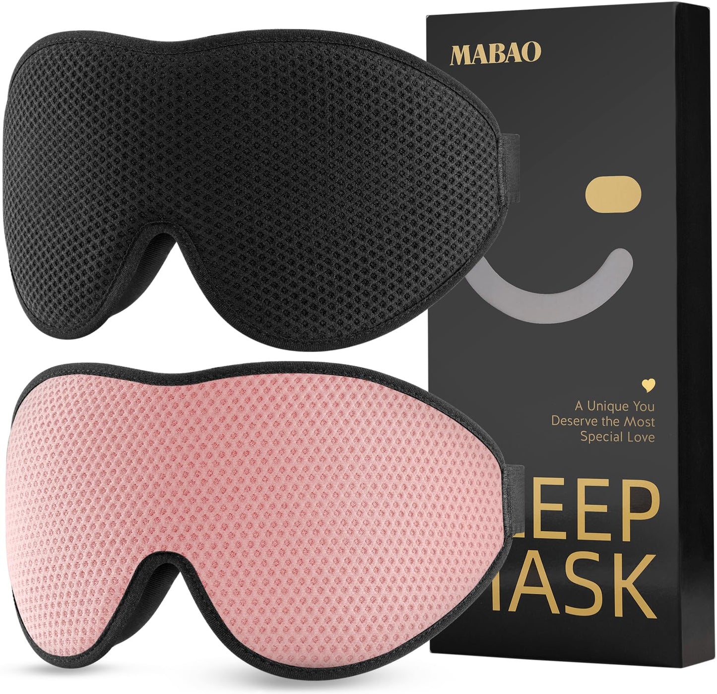 MABAO Sleep Mask for Side Sleeper, Eye Mask for Sleeping Women Men, 3D Contoured Cup No Eye Pressure 100% Light Blocking Sleeping Mask with Adjustable Strap Night Blindfold Flight, Travel, Nap, Black