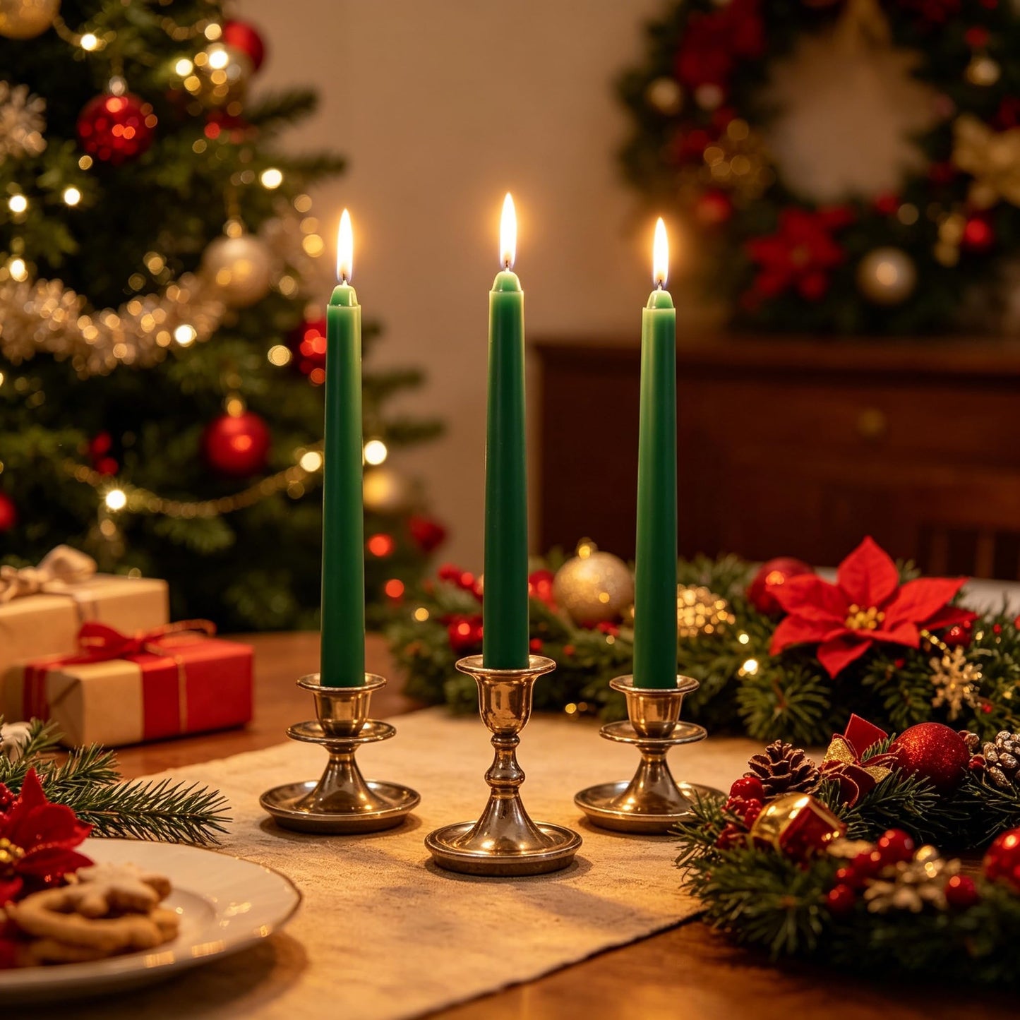 Hunter Green Taper Candles for Home Decoration, 20 Pack 10 Inch Unscented Dripless Candlesticks for Dinner Party Wedding