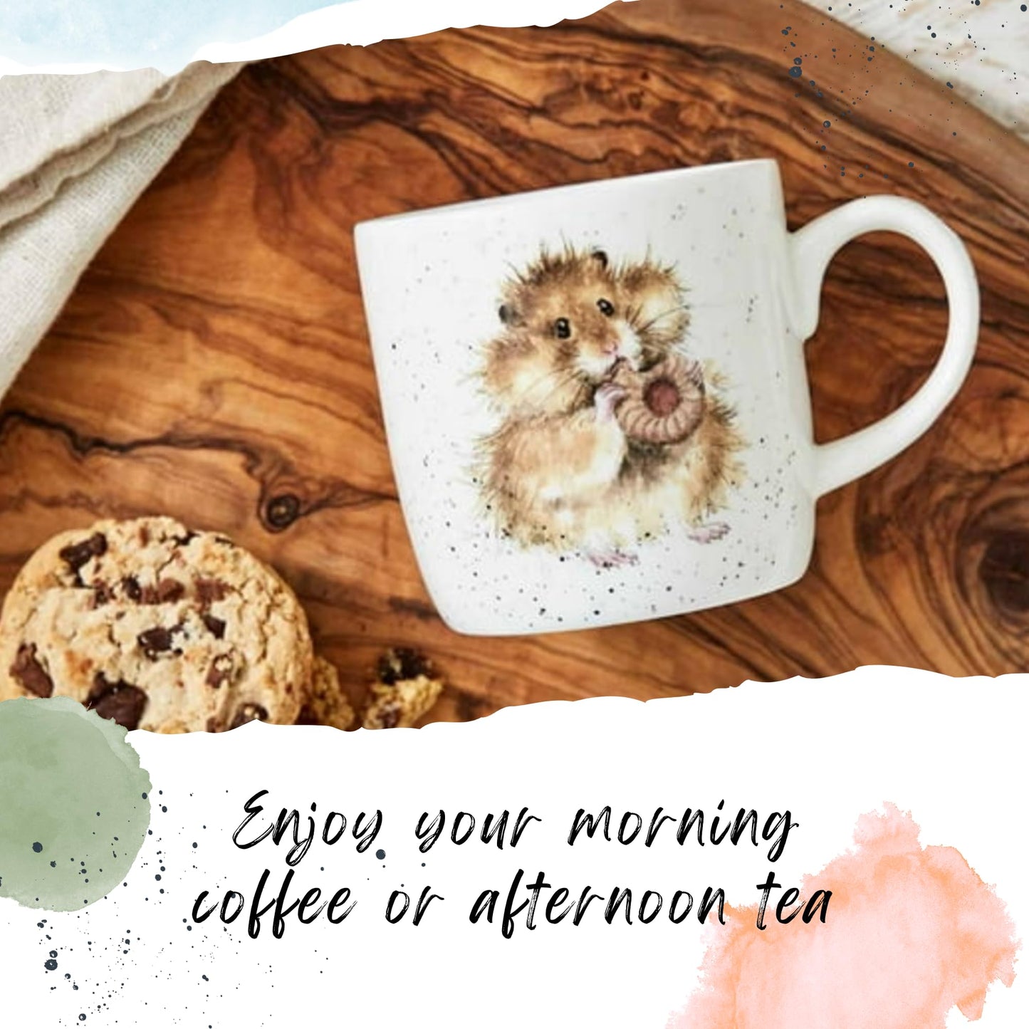 Royal Worcester Wrendale Designs Diet Starts Tomorrow Mug | 14 Ounce Large Coffee Mug with Hamster Design | Made from Fine Bone China | Microwave and Dishwasher Safe