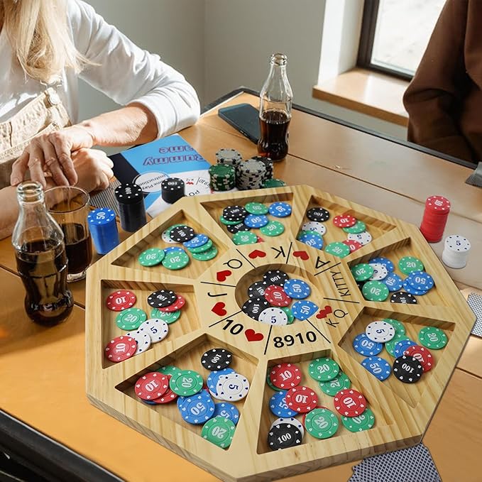 20 inches Michigan Rummy Game Deluxe Set Perfect Blend of A Royal Game of Hearts Rummy Poker Wooden Tripoley Board Game Betting Bluffing Game Classical Family Card Game for Adults 200 Chips…