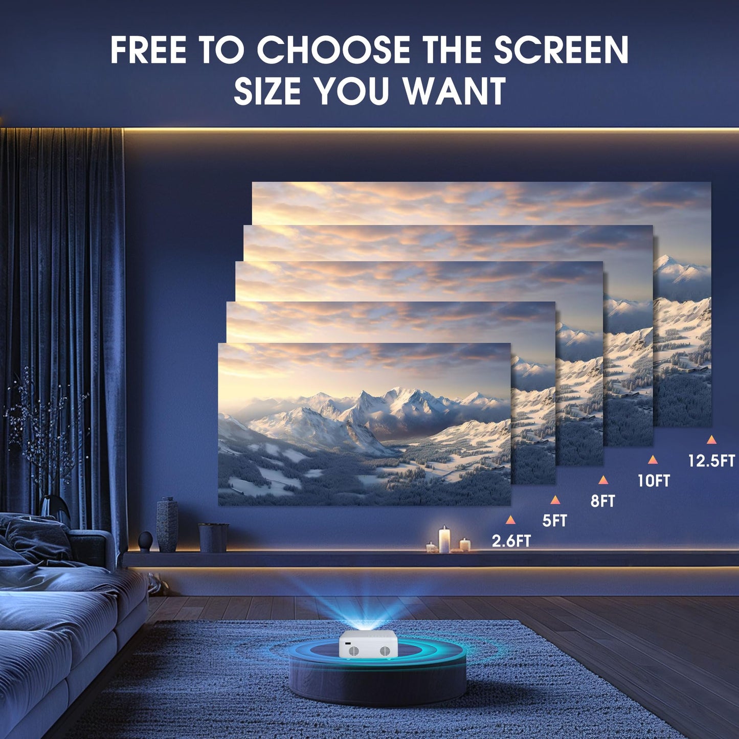 Mini Projector | 4K Support 200" Giant Screen | 500 ANSI Lumens, Bluetooth 5.2 | Portable Outdoor Movie Projector Compatible with TV Stick/Phone/HDMI/PC | Built-in HiFi Speaker | indoor & outdoor use