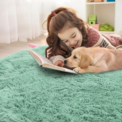 OLANLY Round Mint Green Area Rug - Soft, Fluffy, Machine Washable 8 ft Circle for Bedroom & Living Room Decor