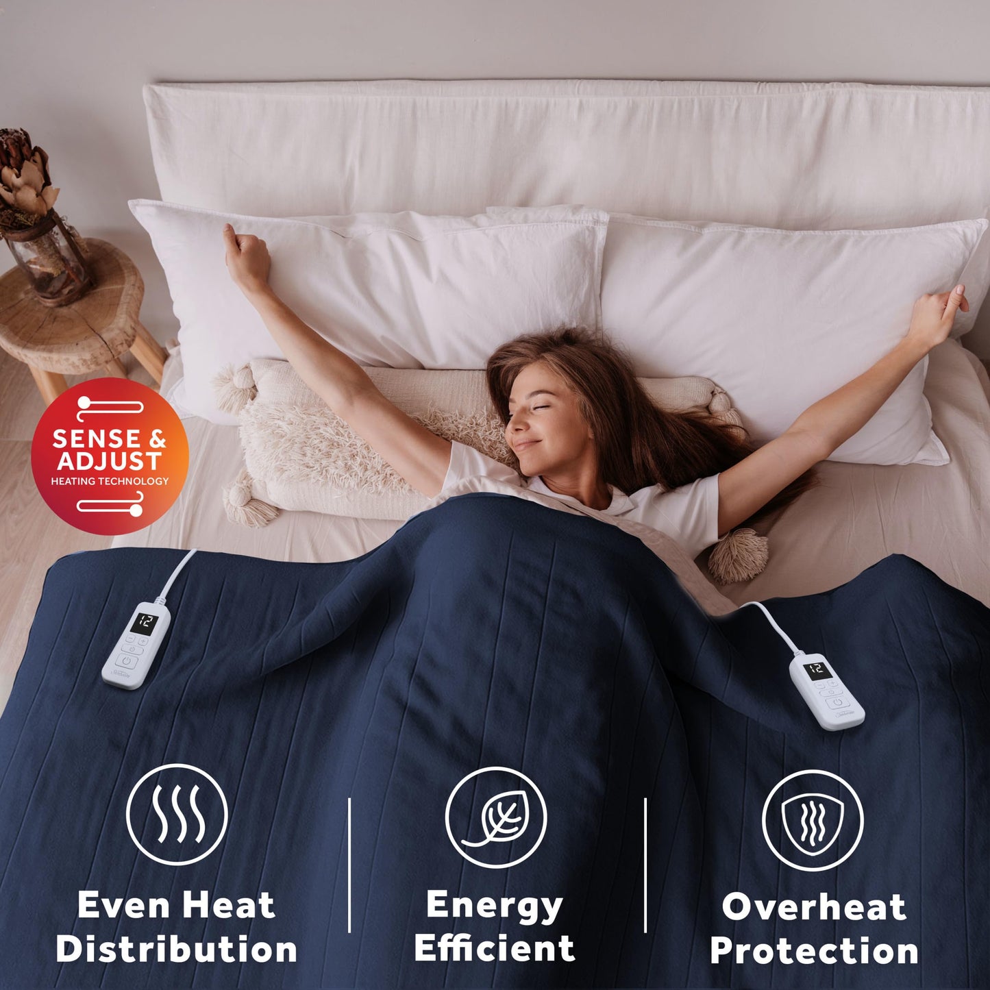 Sunbeam Royal Ultra Fleece Heated Electric Blanket King Size, 90" x 100", 12 Heat Settings, 12-Hour Auto Shut-Off, Machine Washable, Pebble Beige