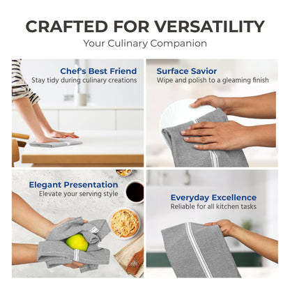 THREAD SPREAD Kitchen Towels Set - 100% Cotton Dish Towels for Kitchen - Pack of 12 Super Absorbent Hand Towel - Grey Tea Towel - Quick Dry & Soft Durable Dish Cloths - 15”x25”, Grey Chambray