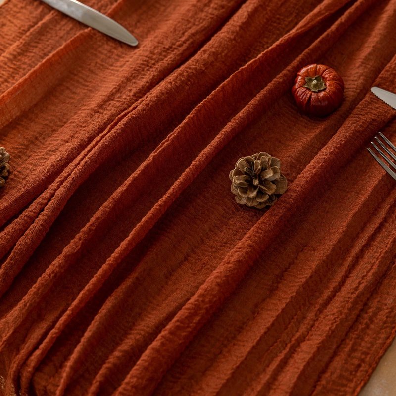 Keketoarrange 10pcs Fall Terracotta Table Runner Rust Gauze Rustic Cheesecloth 120 Inch 10 FT for Wedding Baby Shower Bridal Shower Birthday Engagement Garden Party Sheer Boho Thanksgiving Decorations