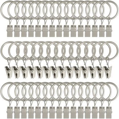 AMZSEVEN 44 Pack Metal Curtain Rings with Clips, Drapery Clips with Rings, Drapes Rings 1 inch Inner Diameter, Fits Diameter 5/8 inch Curtain Rods, Matte Silver