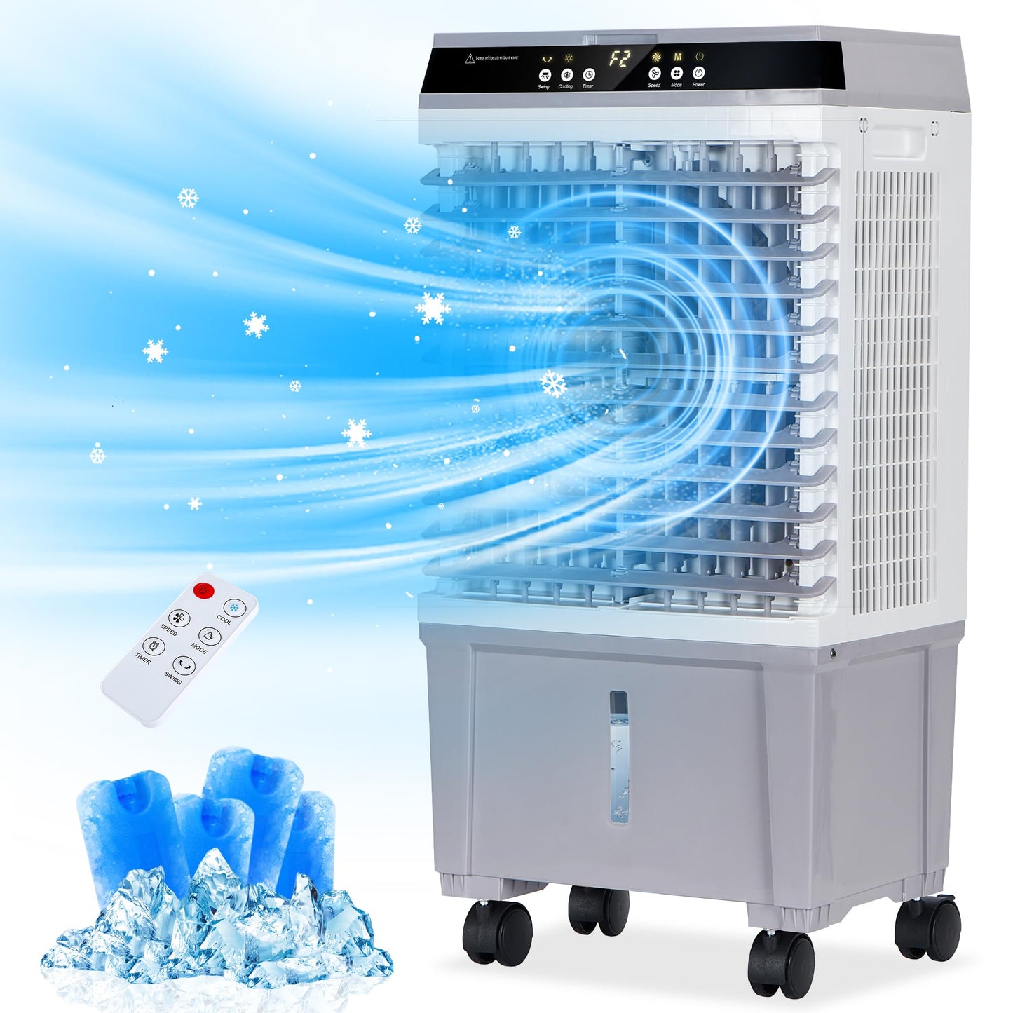 Uthfy 1800 CFM Swamp Cooler Air Conditioner, 3-IN-1 Portable Evaporative Air Cooler with 5.3 Gal Water Tank, 6 Ice Packs, Remote, 12H Timer, 120° Oscillation, Cooling Fan for Room Bedroom Home Office