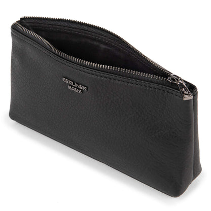 BERLINER BAGS Premium Genuine Leather Makeup Bag Anna, Cosmetic Bag for Purse, Travel and Cosmetics Pouch with Zipper for Women - Black