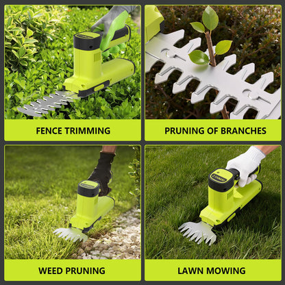 12V Cordless Hedge Trimmer & Grass Shears - 2 in 1 Handheld Small Electric Grass Shear Bush Trimmer, Lightweight Shrubbery Trimmers Battery & Charger Included, Shrub Trimmer for Garden, Yard, Lawn