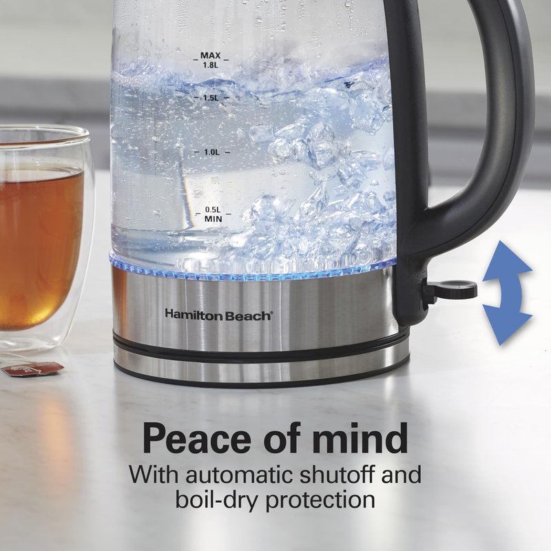 Hamilton Beach Electric Tea Kettle, Water Boiler & Heater, 1.8 Liter, Cordless Serving, 1500 Watts for Fast Boiling, Auto-Shutoff and Boil-Dry Protection, Easy-View Glass (40853C)