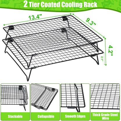 Stackable Cooling Rack for Cooking and Baking, 2 Pack Wire Cooling Rack with Collapsible Legs for Cooling Cookie, Cake, Pizza, Roasting, Grilling, Drying(13.4"*9.3")