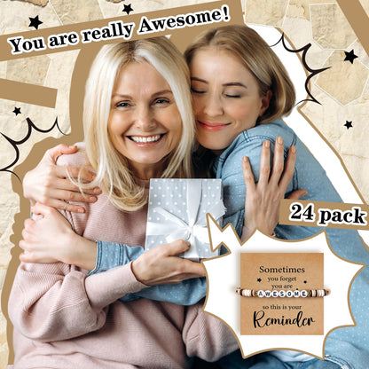 Huquary 24 Set Employee Appreciation Bracelets Team Gift Bulk Sometimes You Forget You Are Awesome Bracelets with Card Motivational Party Favor for Coworker Teacher Doctor Nurse Social Worker Gift