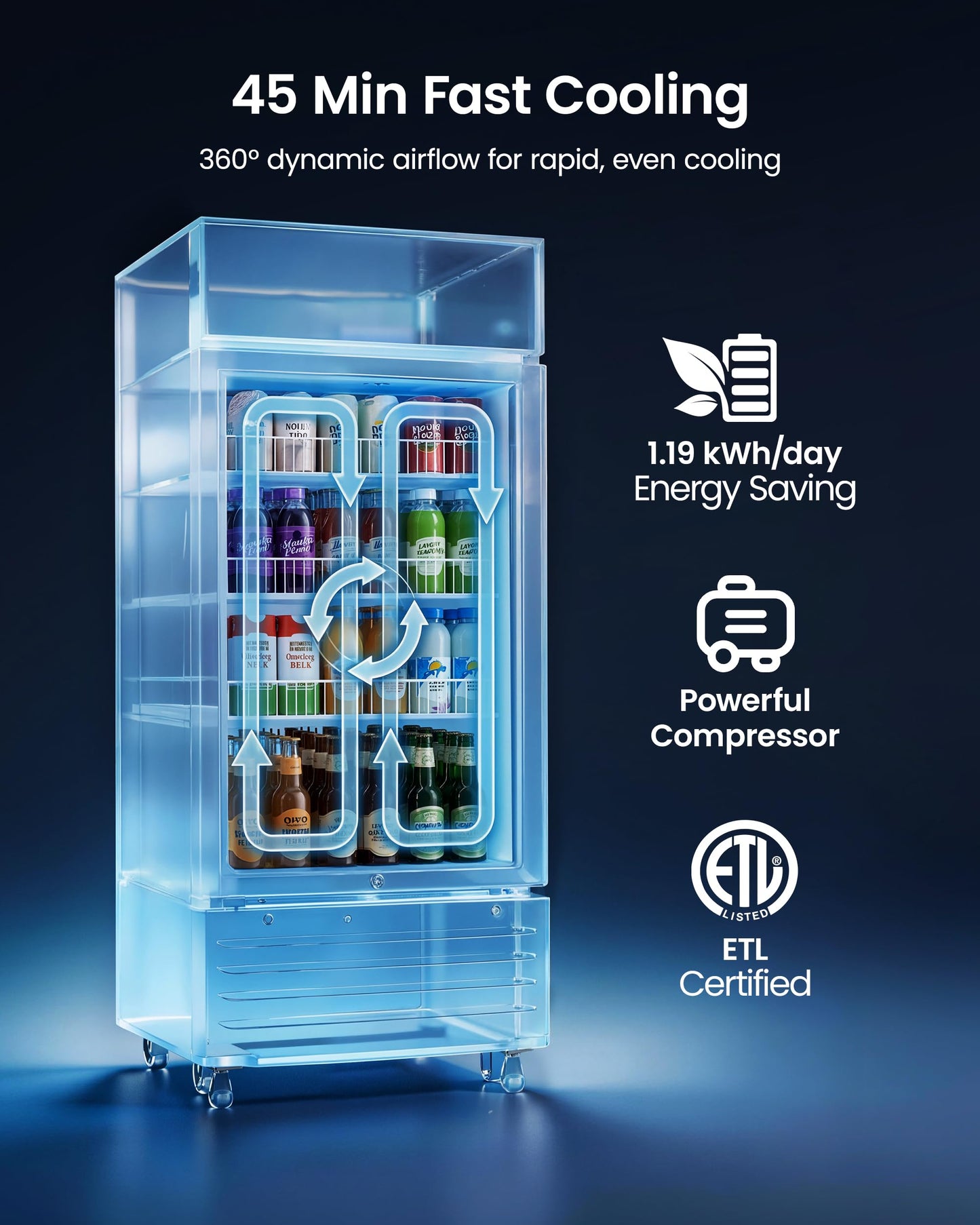 ICEVIVAL Commercial Beverage Refrigerator, 5.8 cu.ft Glass Door Drink Cooler with LED Lightbox & Lock, 32-50℉ Adjustable Temperature, ETL Certified Display Fridge for Bar, Restaurant & Shop