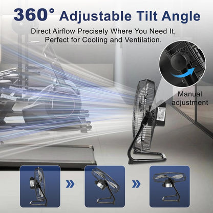 Xcity 14 Inch Metal Industrial Floor Fans, Max 2100 CFM, Heavy Duty High Velocity Fan with 3-speed and 360°Adjustable Tilt, for Warehouse, Workshop, Commercial, Factory, Garage