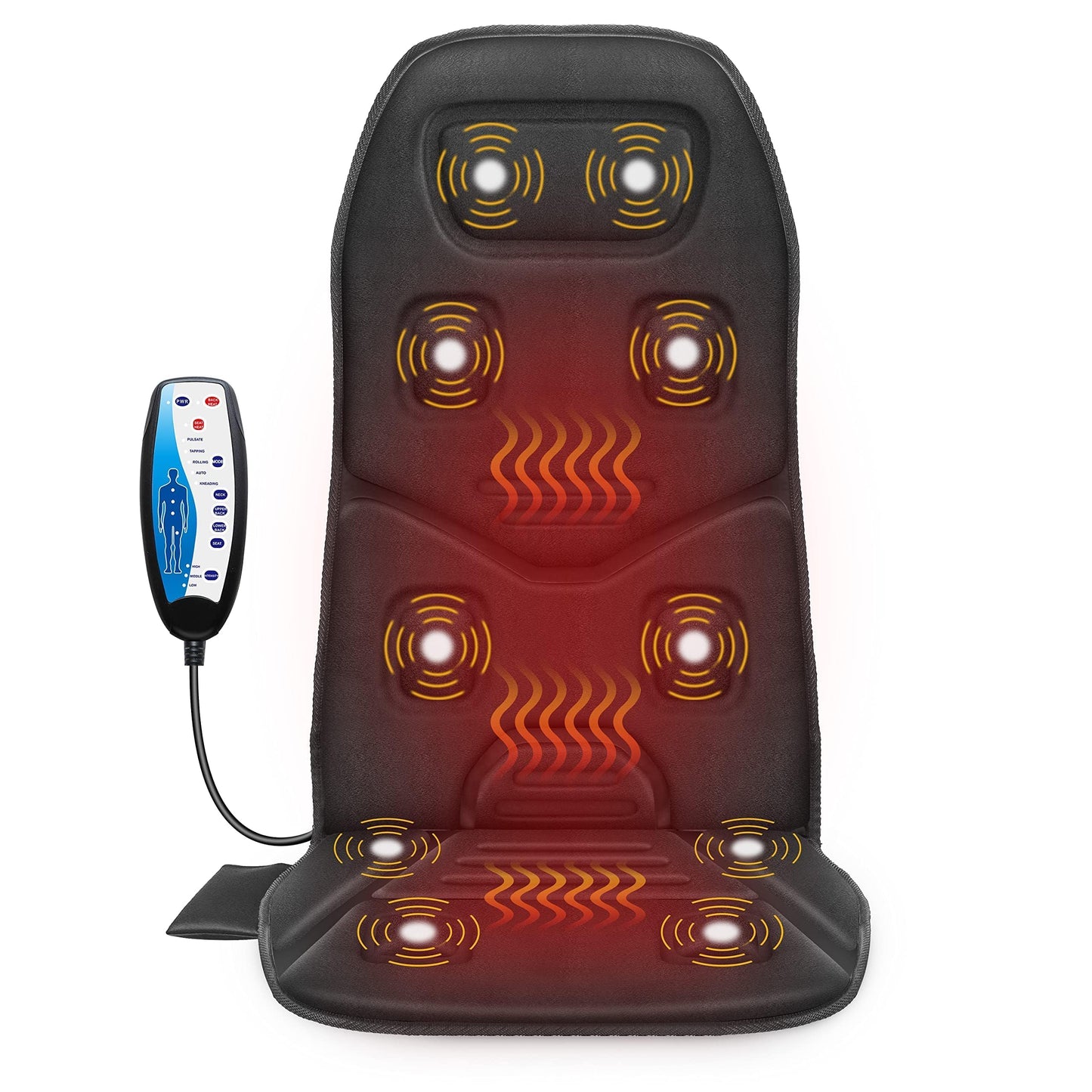 COMFIER Massage Seat Cushion Back Massager with Heat,10 Motors Vibration Chair Pad（Not Shiatsu,Rolling Massage,Chair Massager for Office/Home(Not for Car)
