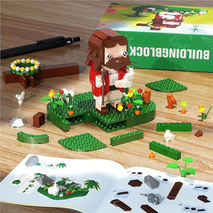 Jesus Building Block Set Cross Bible Story Jesus Figures Creative Christian Toy Easter Christian Gift for Adults and Kids (354 Pcs)