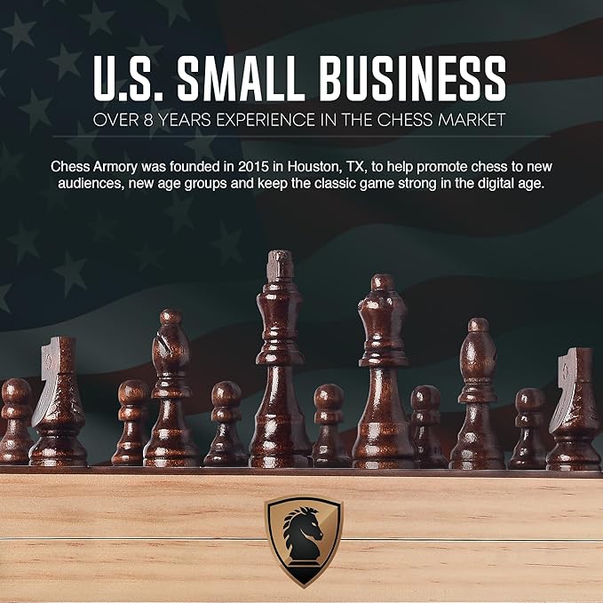 Chess Armory 15 inch Chess Set Magnetic - Premium Wooden Board Game with a Portable Wood Case and Secure Storage for Pieces Set for Kids and Adults (Walnut Wood)