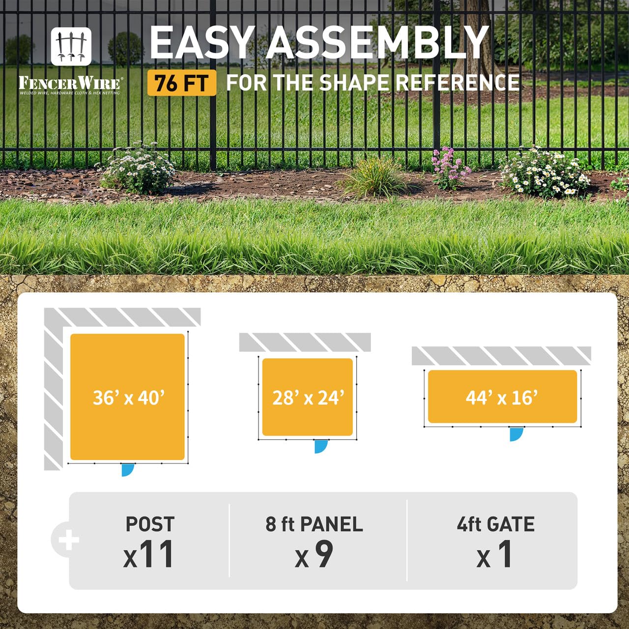 Fencer Wire 76FT Heavy Duty Flat Top Fence Barrier Kit, Anti-Rust Metal Steel Fence with 5FT Height X 8FT Width Panels, with Flat Top Gate, Posts, Connectors, Outdoor Fencing for Yard