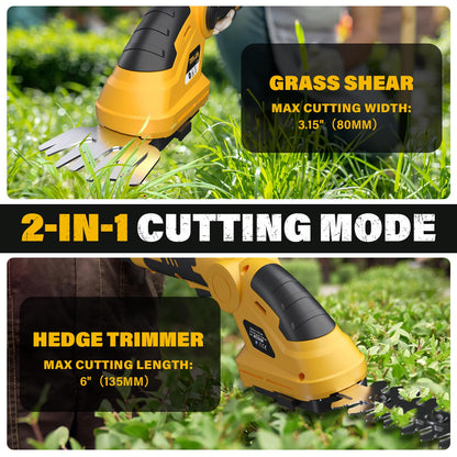 ZEGJAW 7.2V Cordless Hedge Trimmer & Grass Shears, 2 in 1 Electric Handheld Shrub Trimmer, Lightweight Rechargeable Bush Trimmers for Yard, Lawn, Garden