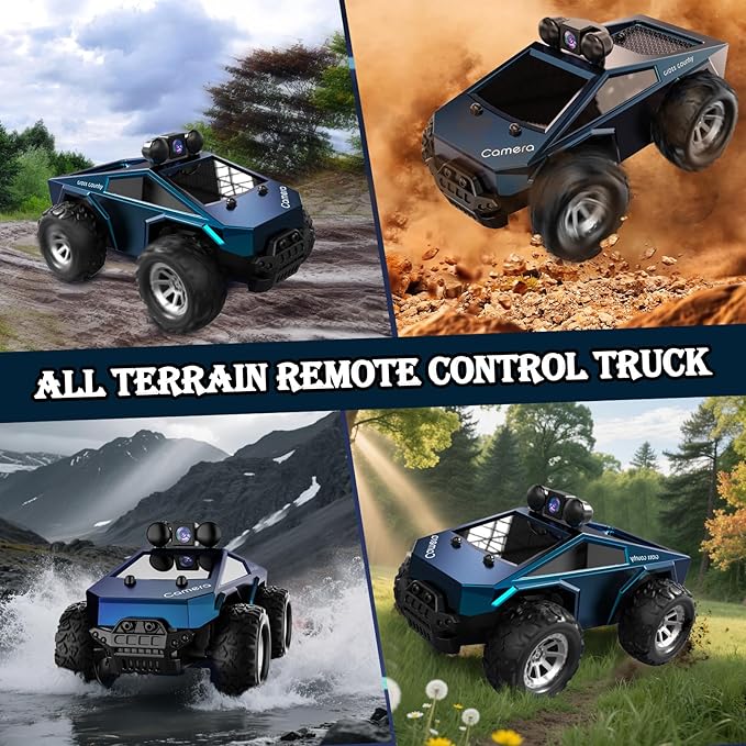 1/28 RC Monster Truck with Camera RC Car Toys with 720P HD FPV Camera High Speed All-Terrain Remote Control Car Racing Vehicle with Blinking Body Lights for Adults Kids Boys Dual Control Modes