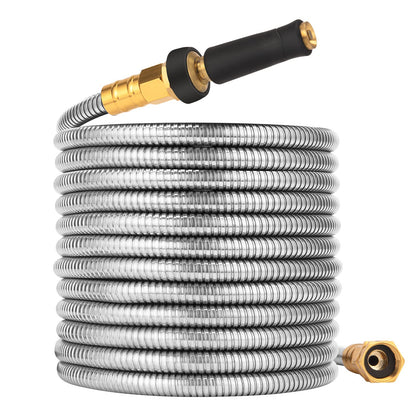Rosy Earth Garden Hose 100 FT, Heavy Duty 304 Stainless Steel Flexible Water Hose, No-Kink, No Bite, Expandable Water Hose for Yard, RV, Car