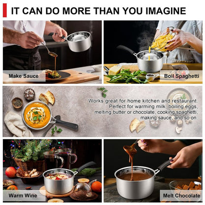 1 Quarts 18/10 Stainless Steel Saucepan, Joyfair Small Sauce Pan Milk Pot with Glass Lid for Cooking Stewing Boiling Spaghetti Soup, Extra Pan Wall & Heat-proof Bakelite Handle, Dishwasher Safe