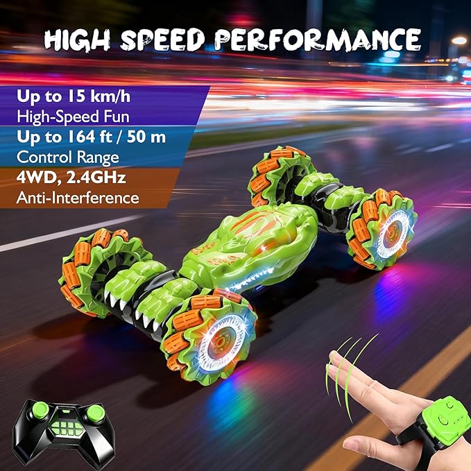 Gesture Sensing RC Stunt Car - Birthday for Boys 6 7 8-12 13 14+ Year Old 360 Rotating 4WD Twist Toys Hand Controlled &amp Remote Control with Light &amp Music