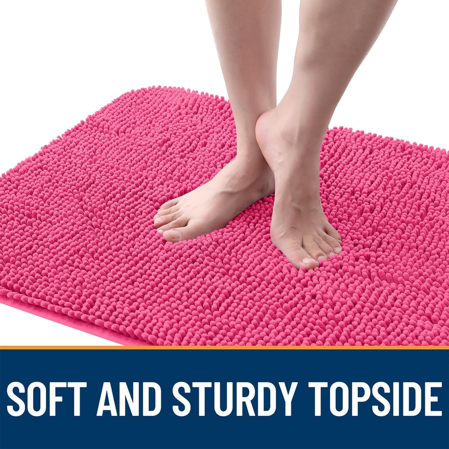 OLANLY Dog Door Mat - Absorbent Non-Slip Mud Mat for Dogs | Quick Dry Chenille, 45x27, Hot Pink