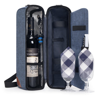 ALLCAMP Wine Bag - Insulated Cooler Bag with Wine Glasses, Bottle Opener & Wine Accessories for Wine Lovers - Portable Wine Gift Bag for Travel, Picnics, and Gift Ideas(Blue)
