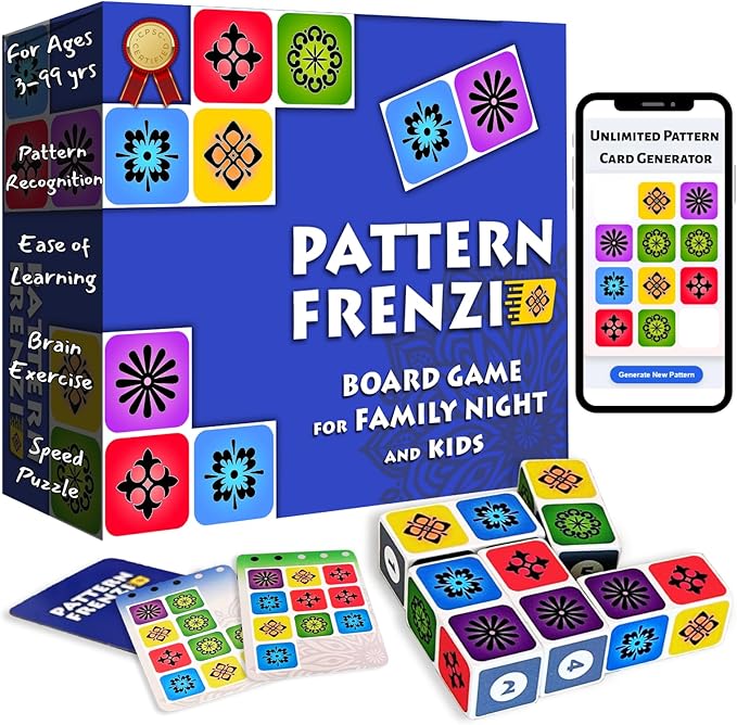 Pattern Matching Board Game for Kids &amp Adults Family Night Board Games Block Puzzle Games for Kids Ages 3+ to 99 yrs Play 1 to 5 Players Unlimited Puzzle Cards Perfect All Occasion Gift