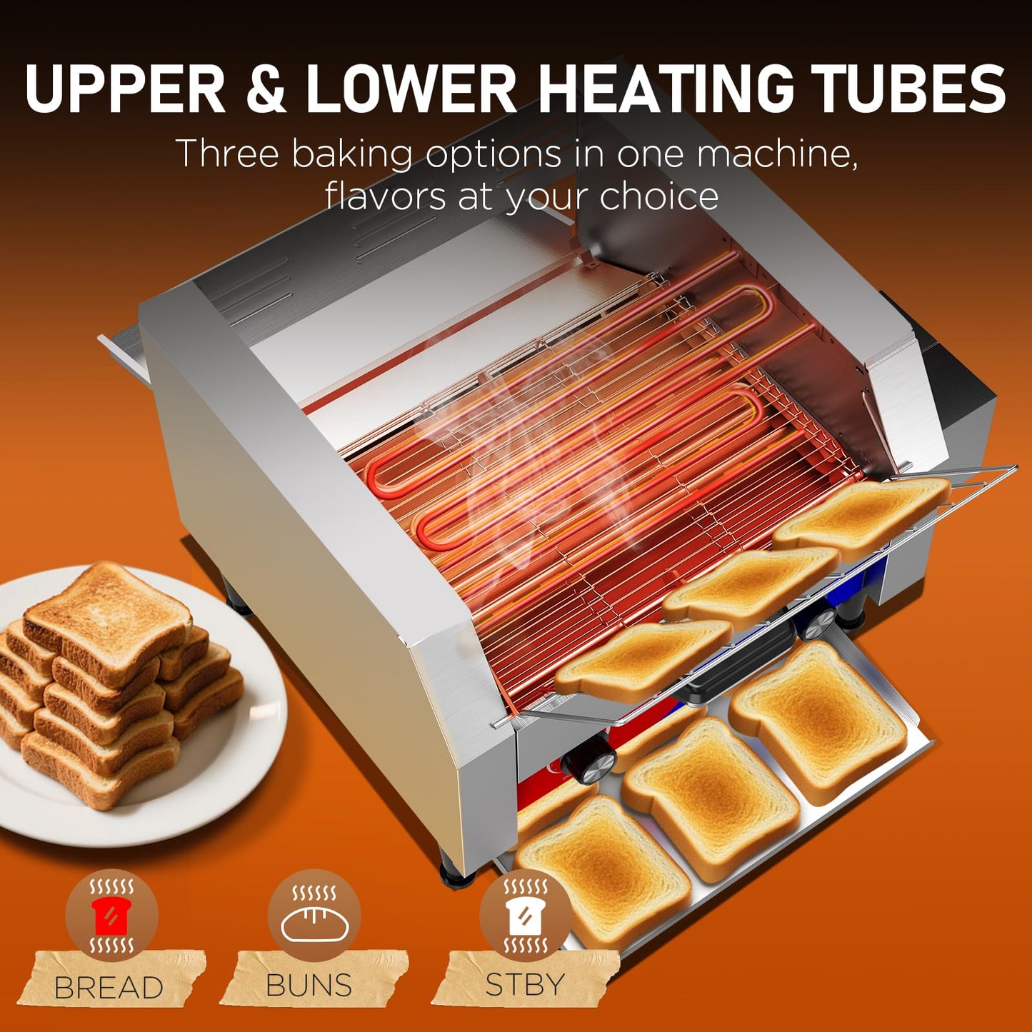 HTTSICHI Commercial Conveyor Toaster w/ 3 Slice Wide Slot, 450 Slice/hour Commercial Toaster w/ 14.1’’ Wide and 3‘’ Opening, Industrial Kitchen Cooking bagel w/Stainless Steel and Heavy Duty
