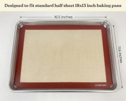 LYCIAN WAY Silicone Baking Mats Set of 2, Half Sheet Nonstick Reusable Baking Sheet Liners for Cookies, Macarons, Bread, Pizza, Pastry, Red