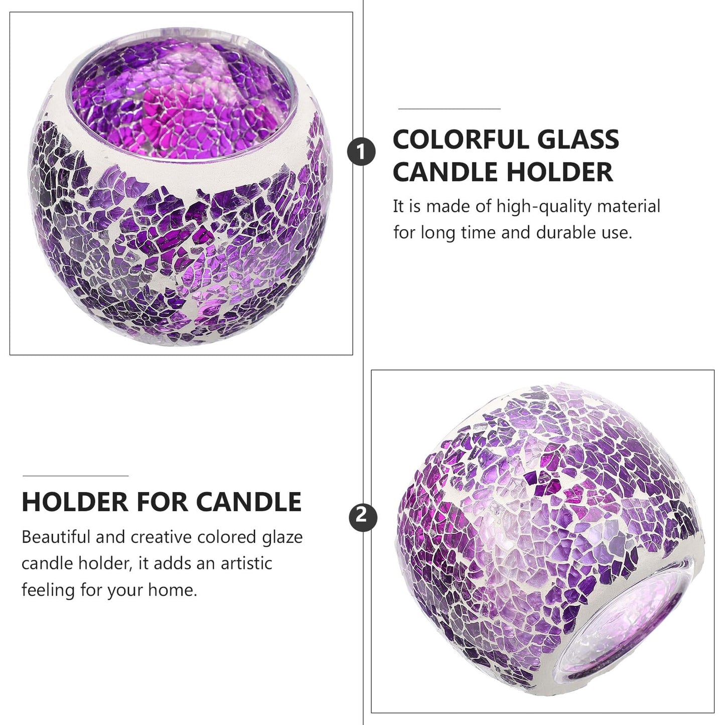 COHEALI European Mosaic Glass Candle Holder Purple Decorative Candlestick for Romantic Dinner Table Centerpiece Household Candle Stand Wedding Home Decor