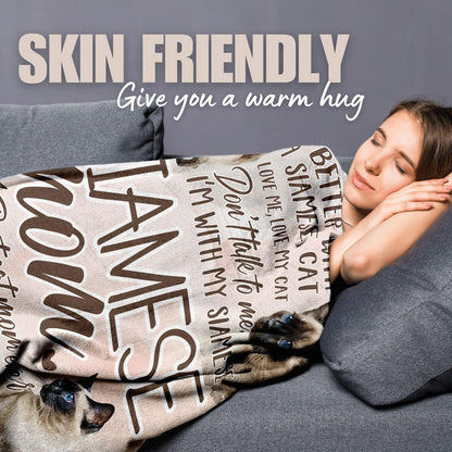 Huglanket Siamese Cat Gifts, Cat Mom Gifts for Women, Throw Blanket for All Seasons, Siamese Mom