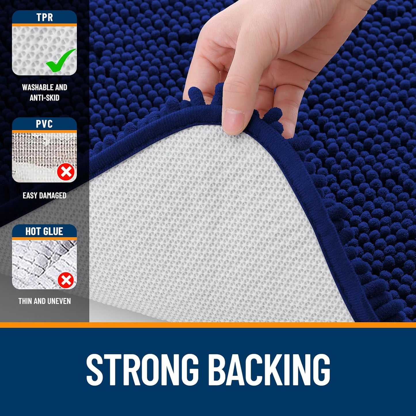 OLANLY Bathroom Rugs - Extra Soft Absorbent Chenille Mats | Quick-Dry, Machine Washable, 32x20 Navy