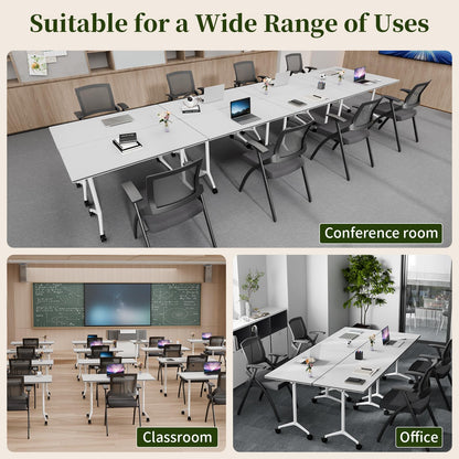 Modular Folding Conference Table with Wheels,6 Pack Mobile Conference Room Tables,Filp Top Rolling Meeting Training Tables for Office,Classroom,Library,Seminar,Boardroom,school(6pack,White,61in)