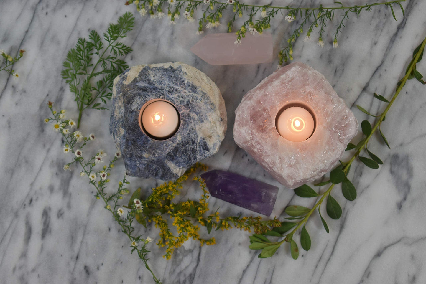 Nature’s Decorations Sodalite Votive Tealight Holder - Blue Candle Holder for Side Tables, Countertops, Living Room, & Gifting - Rectangle Sodalite Candleholder (3” x 3” x 1.5”)