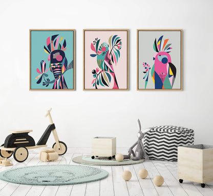 Kate and Laurel Sylvie Cockatoo Framed Canvas Wall Art by Rachel Lee, 18x24 Natural, Colorful Bird Art for Home
