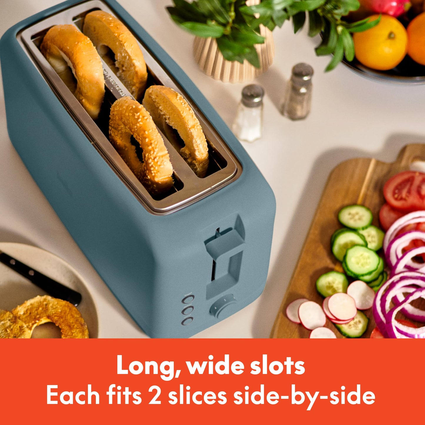 bella 2 Slice Slim Toaster, Fits-anywhere™ Kitchenware, 6 Setting Shade Control with Reheat & Cancel Buttons, Fits sourdough, 10” Long Slot, Anti Jam & Auto Shutoff, 900 Watt, Surf