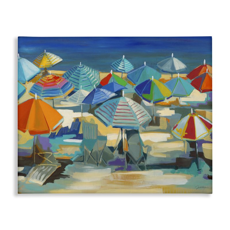 Stupell Industries 'Colorful Beach Umbrella Nautical Landscape', Canvas Art, 30 x 24 Inches, Easy to Hang and Sturdy, Made in USA, by Liz Jardine