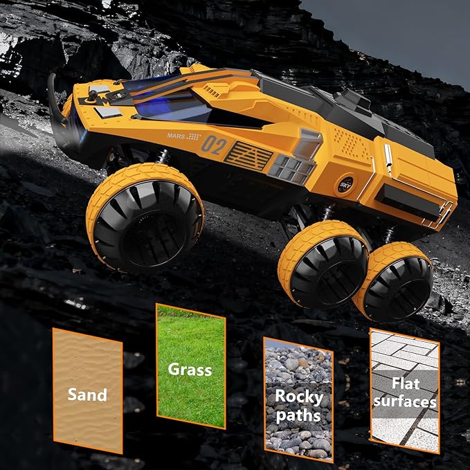 Remote Control Car 6-Wheel Drive 2.4GHz 1:12 RC Truck Toy Off Road with Headlights Turn Signal Lights and 2 Rechargeable Batteries Gifts for Kids Adults Age 8+ (Yellow)