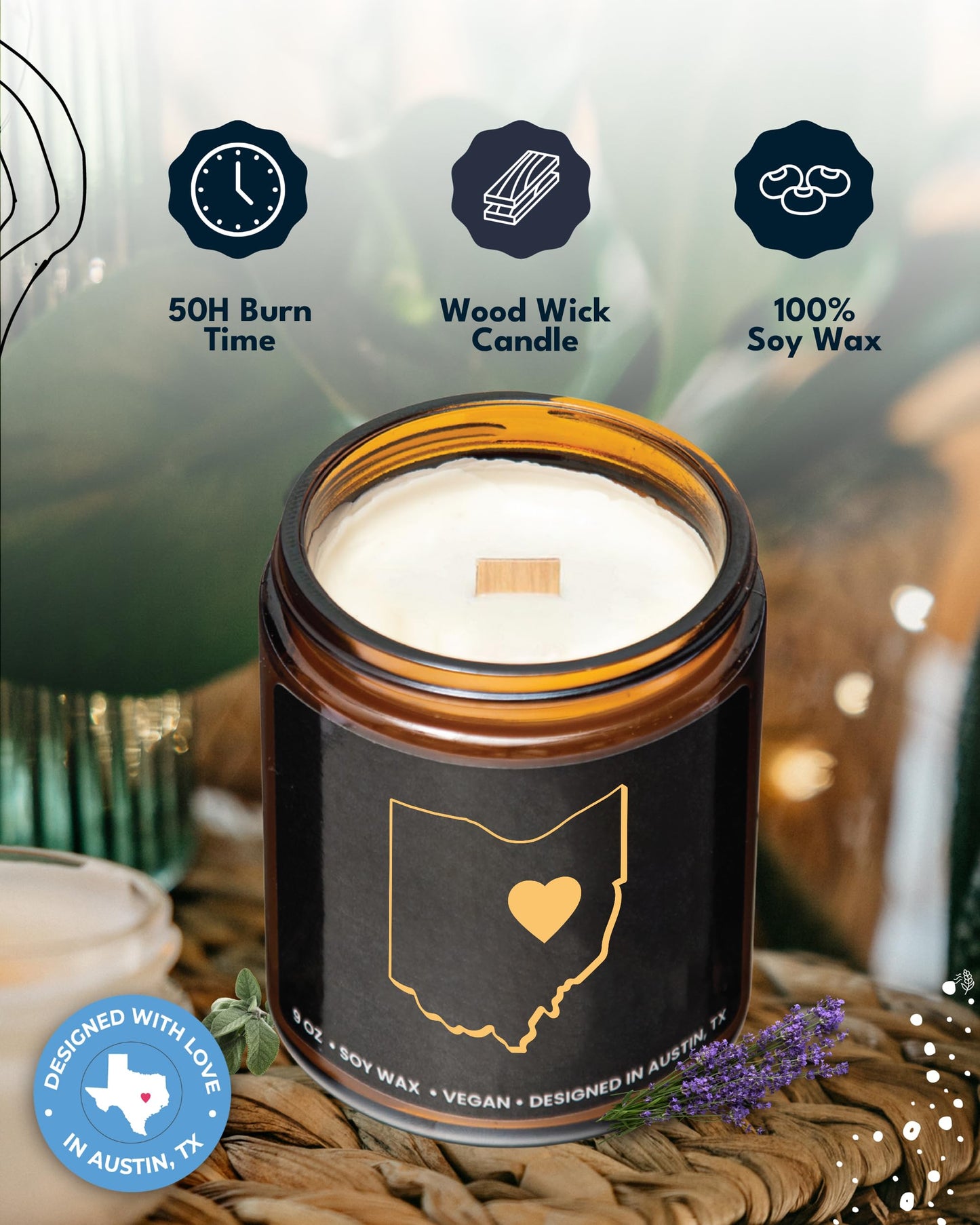 Ohio Candle, Unique Ohio Themed Gifts for Men and Women, Best State Souvenir Gifts for Moving Away, Thoughtful Home Sick Presents, Ideal for Birthday, Christmas, Graduation, Gift Ready
