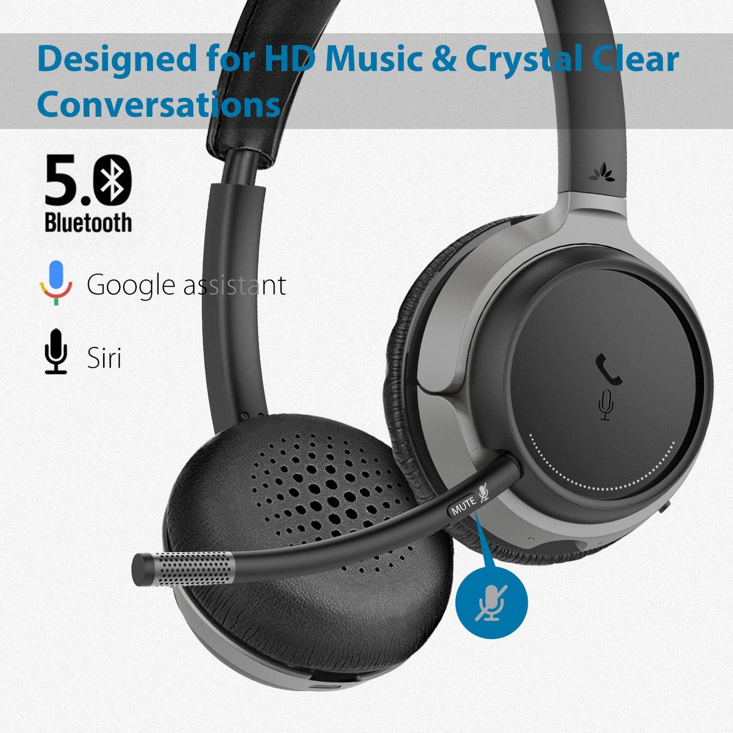Avantree Bluetooth 5.0 Headset with Microphone for Computer PC Laptop, aptX HD Music Sound, Low Latency Wireless Headphones with Boom Mic for Remote Work Home Office, Skype, Calls, TV - Alto Clair